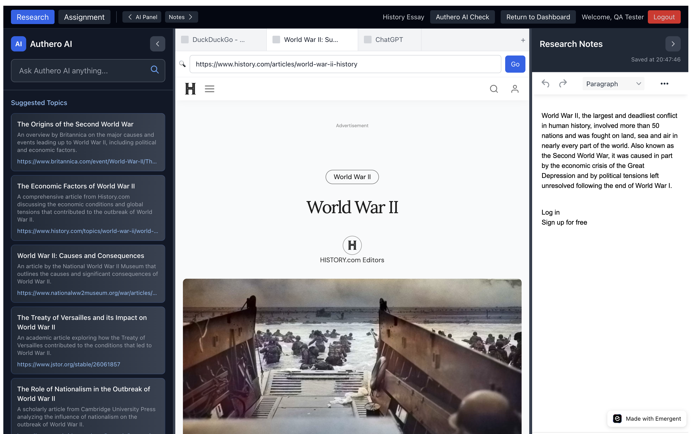 Authero Research Interface