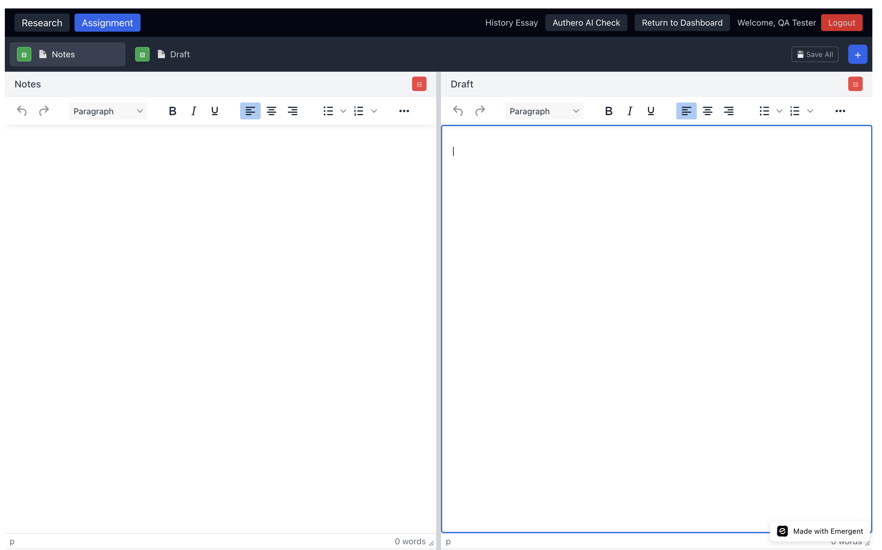 Authero Writing Interface